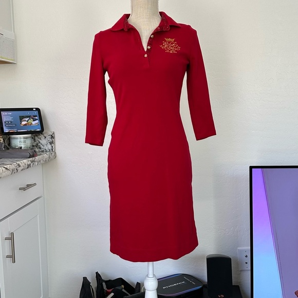 Ralph Lauren Red Sheath Dress with Polo Collar and Cuffed Sleeves - Picture 3 of 8